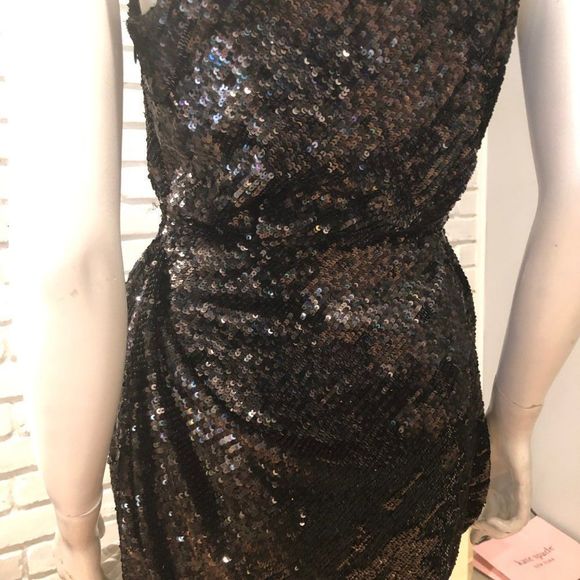 PEACOCK COLOR DISTRESSED SEQUIN ASYMETRICAL COCKTAIL GATHERED MINI DRAPED NECK - Picture 10 of 12